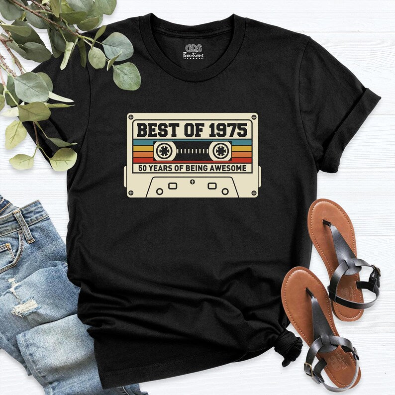 Best Of 1975 50th Birthday Shirt, Retro 1975 Cassette Shirt, Vintage 50th birthday tees for women men tshirt, 50th Birthday Party Tee Shirt