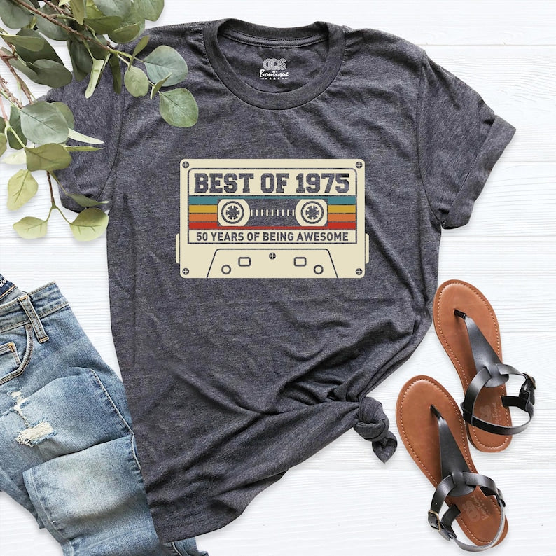 Best Of 1975 50th Birthday Shirt, Retro 1975 Cassette Shirt, Vintage 50th birthday tees for women men tshirt, 50th Birthday Party Tee Shirt