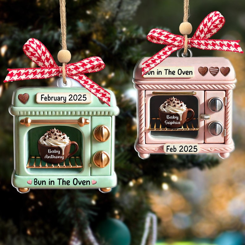 Bun In Oven Christmas Ornament: Pregnancy Announcement, New Mom Gift, 2D Flat Ornament