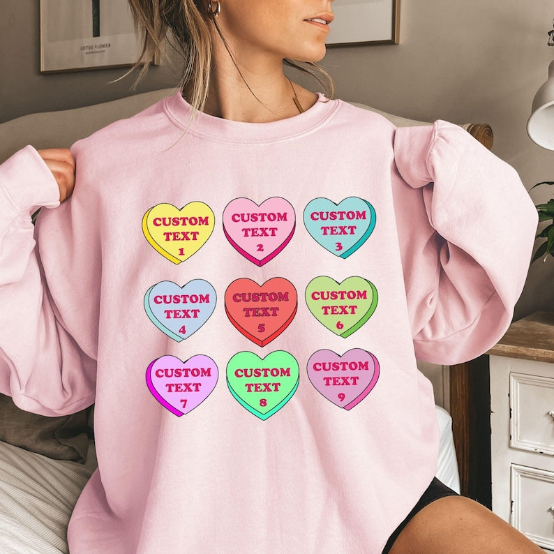 Custom Conversation Candy Hearts Valentine Sweatshirt - Custom Valentines Day Shirt - Personalized Candy Hearts Shirt - Gift For Mama