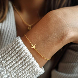 24k Gold Filled Airplane Bracelet: Custom Travel Jewelry Gift
