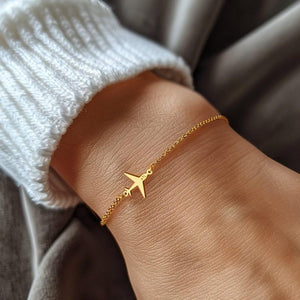 24k Gold Filled Airplane Bracelet: Custom Travel Jewelry Gift