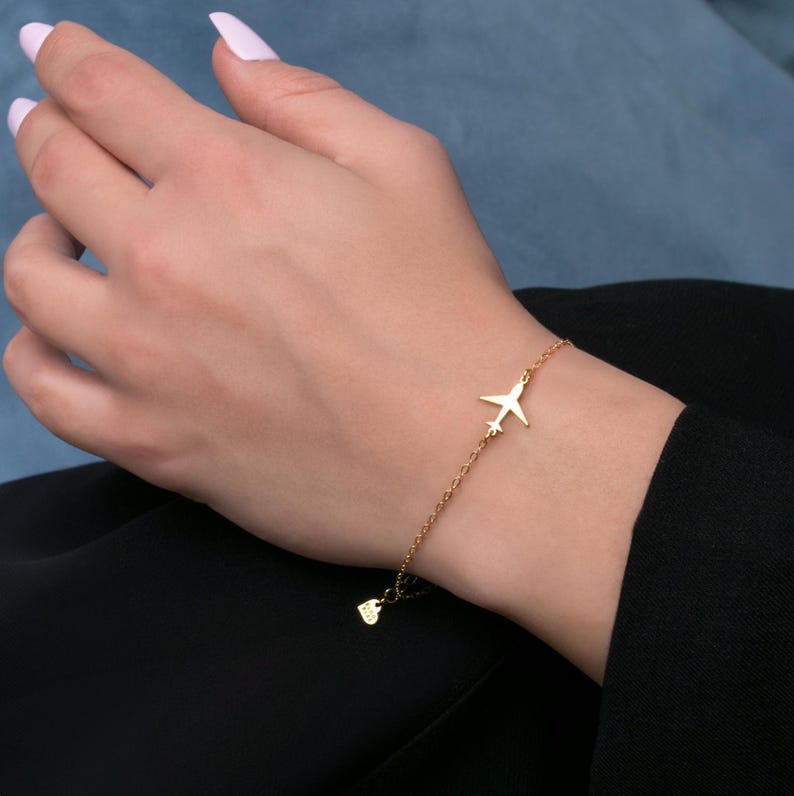 24k Gold Filled Airplane Bracelet: Custom Travel Jewelry Gift