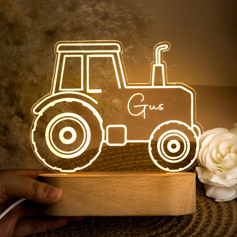 Personalised Tractor Night Light,Digger Light,Tractor Light,Nursery Decor,Children's Night Light,Custom Led Name Light,Gifts for Boys
