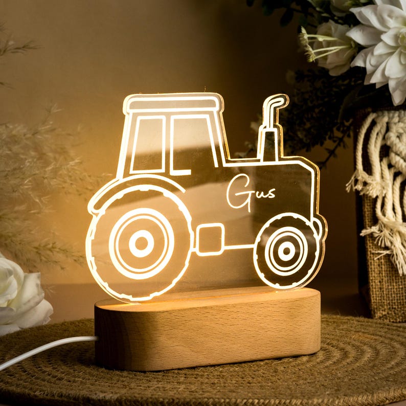 Personalised Tractor Night Light,Digger Light,Tractor Light,Nursery Decor,Children's Night Light,Custom Led Name Light,Gifts for Boys
