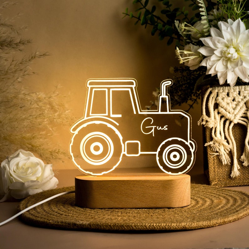 Personalised Tractor Night Light,Digger Light,Tractor Light,Nursery Decor,Children's Night Light,Custom Led Name Light,Gifts for Boys