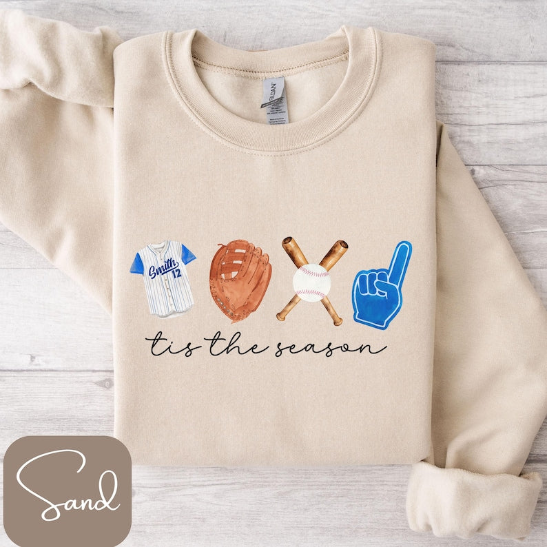 Customized Baseball Sweatshirt, Baseball Tis the Season, Baseball Gifts, Cute Baseball Mom Shirt, Baseball Jersey Number Shirt, Baseball Mom