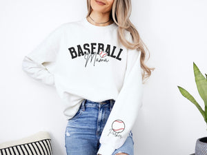 Baseball Mom Sweatshirt Baseball Mama Sweatshirt Name on Sleeve Custom Baseball Mom Gifts Baseball Sweater for Mom Baseball Sweatshirt