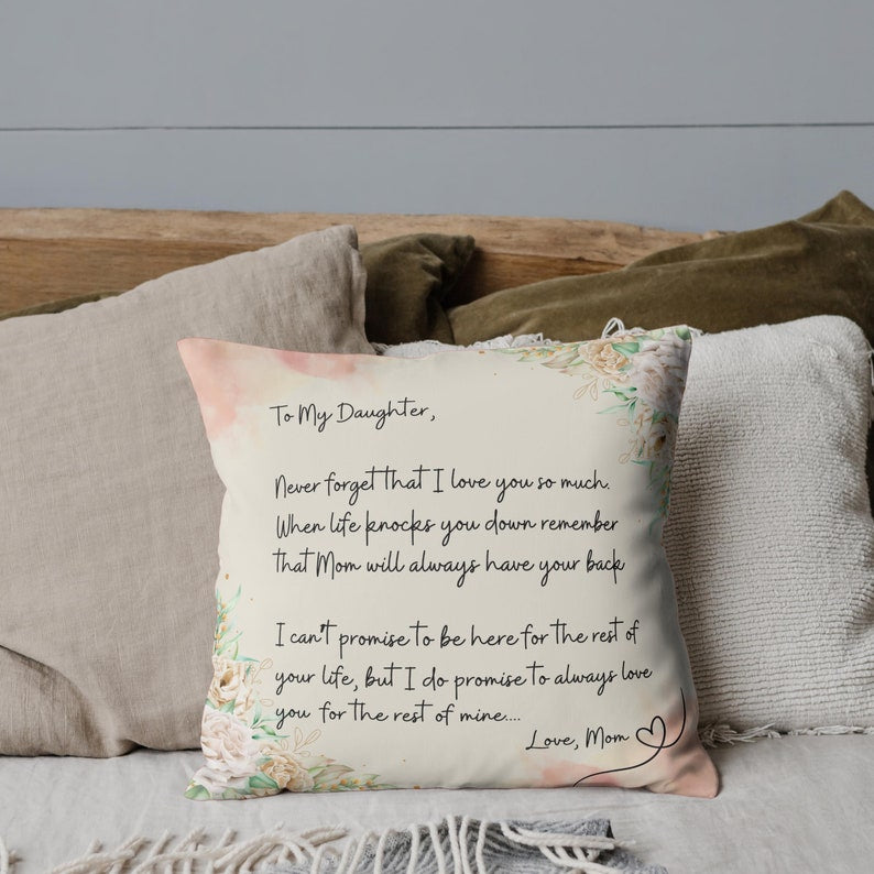 Letter to Daughter Pillow, Custom Pillow Daughter Gift Mother Gift for Daughter Mom Daughter Gift Roses Pillow Daughter Cushion Gift for Her