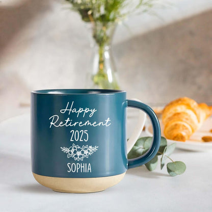 Personalized Retirement Pottery Mug, Happy Retirement Coffee Cup, Custom Retirement Gift For Boss Co Worker, Officially Retired Cup For Her
