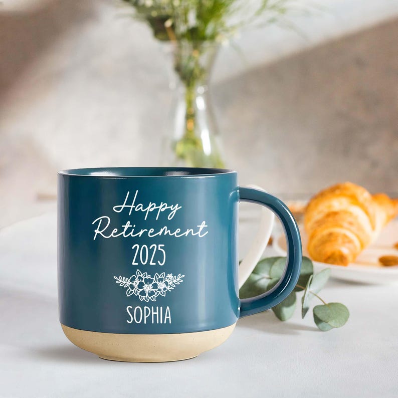 Personalized Retirement Pottery Mug, Happy Retirement Coffee Cup, Custom Retirement Gift For Boss Co Worker, Officially Retired Cup For Her