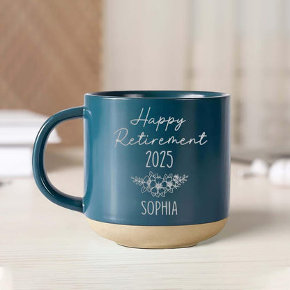 Personalized Retirement Pottery Mug, Happy Retirement Coffee Cup, Custom Retirement Gift For Boss Co Worker, Officially Retired Cup For Her
