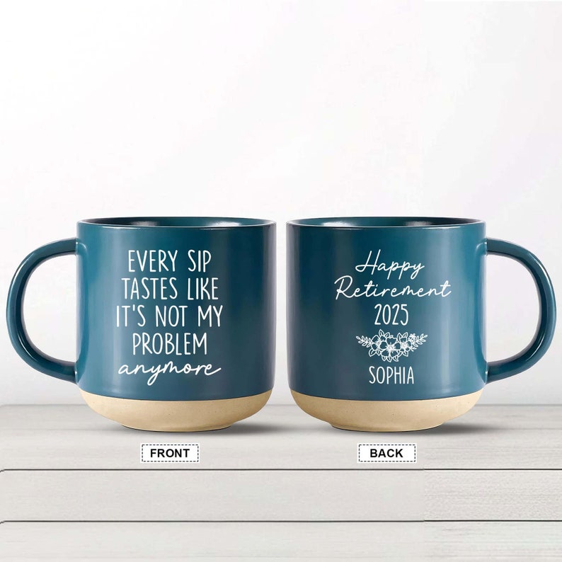 Personalized Retirement Pottery Mug, Happy Retirement Coffee Cup, Custom Retirement Gift For Boss Co Worker, Officially Retired Cup For Her