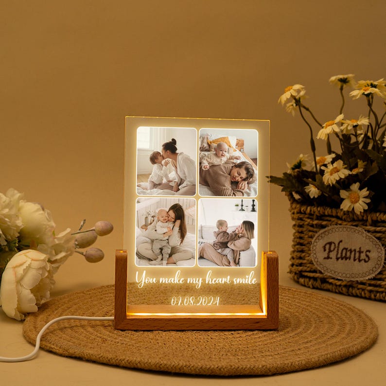 Peronalized Photo Night Light, Custom Photo Collage Frame Lamp, Wedding Gift for Couple, Gift for Mom, Valentines Day Gift, Anniversary Gift