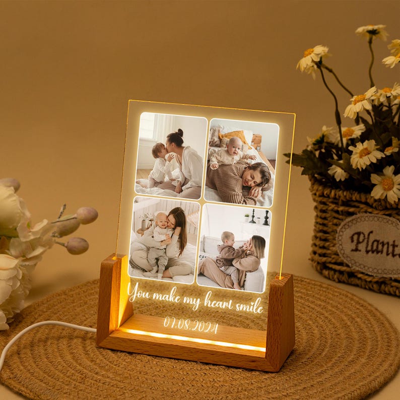 Peronalized Photo Night Light, Custom Photo Collage Frame Lamp, Wedding Gift for Couple, Gift for Mom, Valentines Day Gift, Anniversary Gift