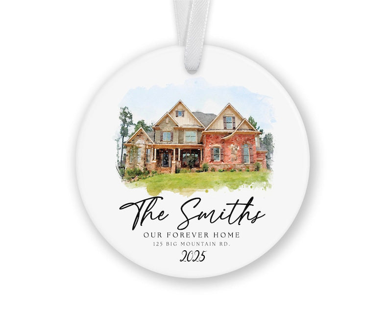 Our First Home Ornament, Custom Watercolor House Christmas Ornament,Personalized Christmas Ornament Gift, Housewarming, New Home