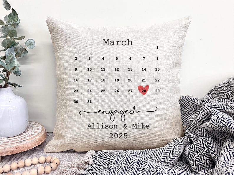 Personalized Engagement Pillow, Engagement Gifts, Engagement Date Gift, Personalized Pillow Cover, Gift For the Couple, Anniversary Pillow