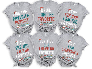 Family Christmas Shirts, Funny Christmas Family Shirts, Kids Christmas I'm The Favorite Christmas Outfits, Teen Slang Christmas Bruh Shirt