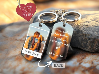 Boyfriend Keychain, Custom Boyfriend Gifts, Couple Photo Keychain, Personalized Keychain for Men, Drive Safe Dad Keychain, Photo Car Decor
