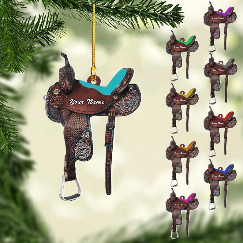 Custom Horse Saddle Christmas Ornament, Personalized Flat Ornament for Cowboy Cowgirl, Horse Racing Ornament, Cowboy Christmas Ornaments