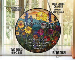 Nana's Garden Stained Glass Gift, Personalized Mama, Nana, Grandma, Mimi Gift, Custom Stained Glass Art Suncatchers, Mothers Day Gift