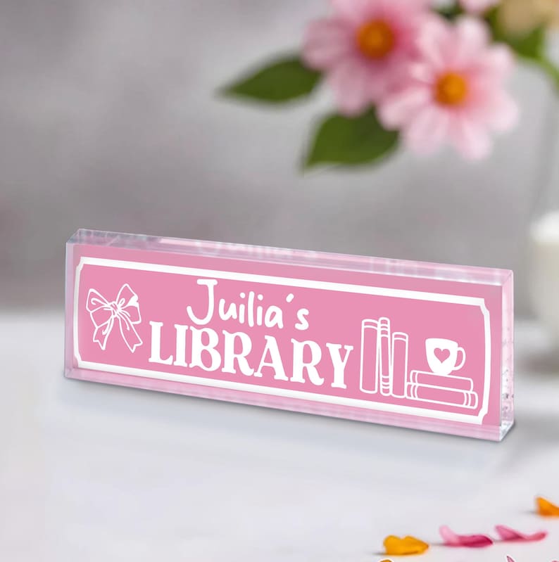 Personalized Library Sign, Bookish Bookshelf Sign for Book Nook, Gift for Book Lovers, Bookcase Sign, Bookish Room Decor, Reader Gift