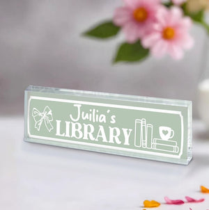 Personalized Library Sign, Bookish Bookshelf Sign for Book Nook, Gift for Book Lovers, Bookcase Sign, Bookish Room Decor, Reader Gift