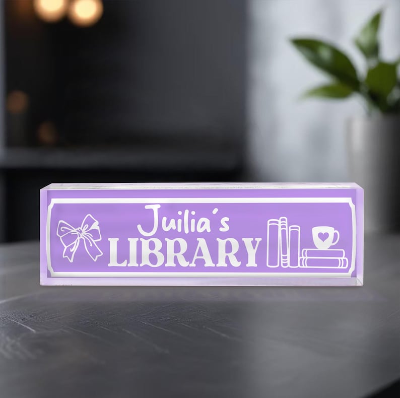 Personalized Library Sign, Bookish Bookshelf Sign for Book Nook, Gift for Book Lovers, Bookcase Sign, Bookish Room Decor, Reader Gift
