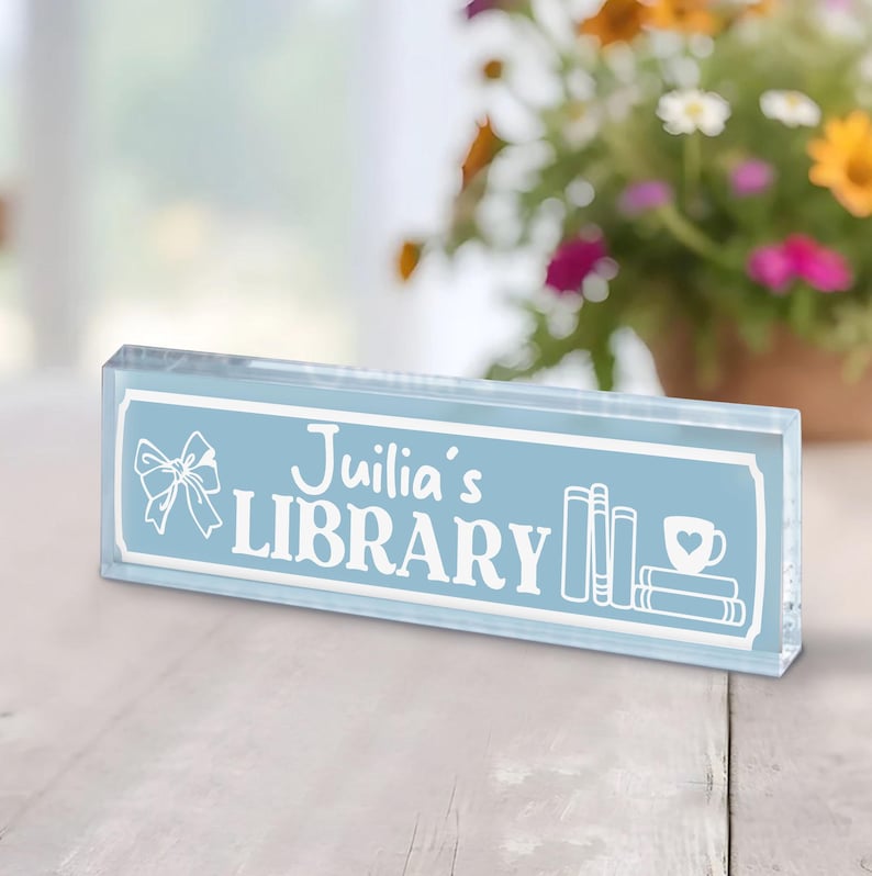Personalized Library Sign, Bookish Bookshelf Sign for Book Nook, Gift for Book Lovers, Bookcase Sign, Bookish Room Decor, Reader Gift