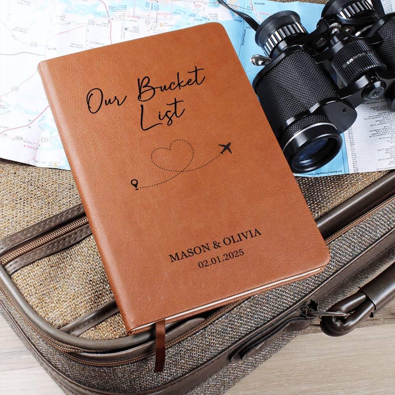 Our Bucket List Personalized Couple Travel Journal Custom Notebook Customized Adventure Memory Notebook Wedding Engagement Anniversary Gift