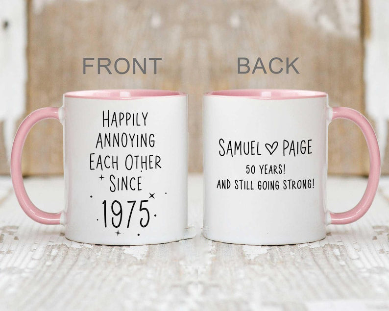50th Anniversary Mug, 50 Year Wedding Anniversary Gift For Wife Husband, Happy 50 Yr Golden Mom Dad Parents Personalized Couple Coffee Cup