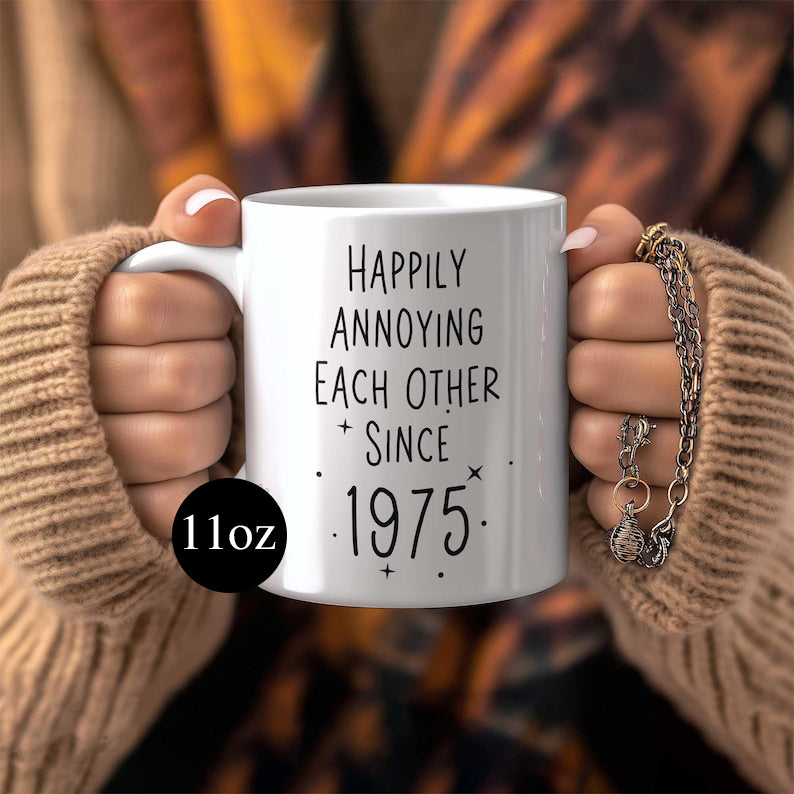 50th Anniversary Mug, 50 Year Wedding Anniversary Gift For Wife Husband, Happy 50 Yr Golden Mom Dad Parents Personalized Couple Coffee Cup