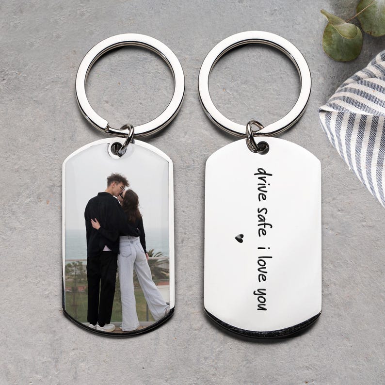 Custom Photo Keychain, Drive Safe I Love You Gift, Personalized Valentines Day Gift for Him, Anniversary Gift for Husband or Boyfriend