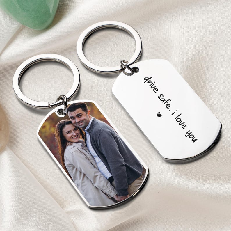 Custom Photo Keychain, Drive Safe I Love You Gift, Personalized Valentines Day Gift for Him, Anniversary Gift for Husband or Boyfriend