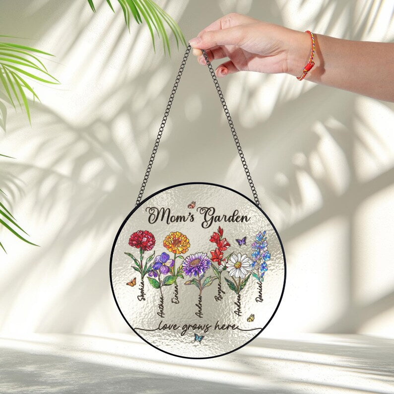 Grandma Gift, Custom Birth Month Flowers Suncatcher, Personalized Grandmas Garden Stained Glass, Birth Month Flowers Gift, Mothers Day Gift