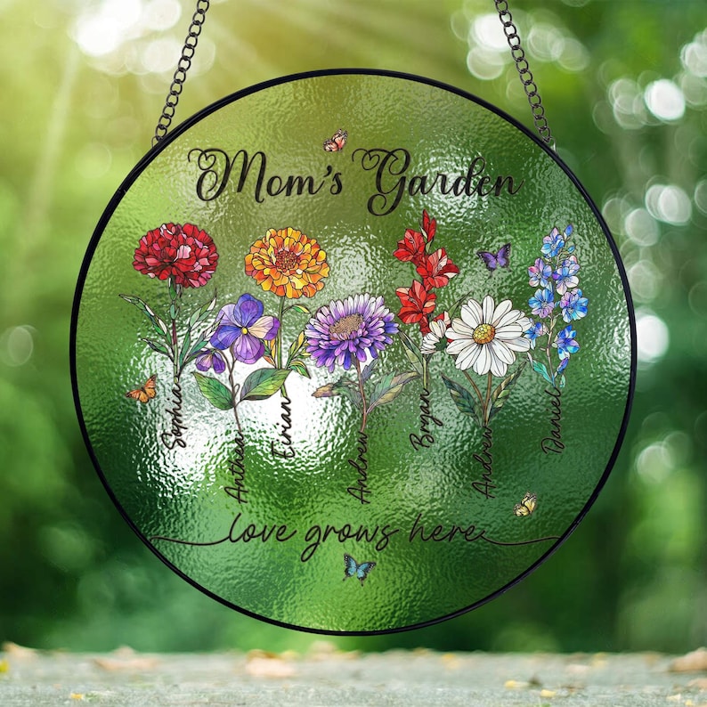 Grandma Gift, Custom Birth Month Flowers Suncatcher, Personalized Grandmas Garden Stained Glass, Birth Month Flowers Gift, Mothers Day Gift