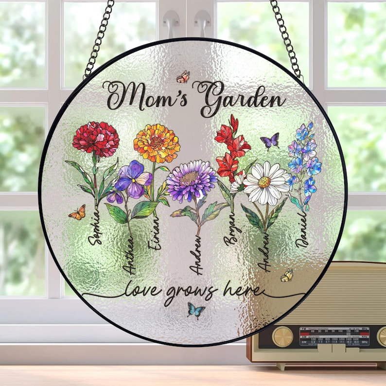 Grandma Gift, Custom Birth Month Flowers Suncatcher, Personalized Grandmas Garden Stained Glass, Birth Month Flowers Gift, Mothers Day Gift