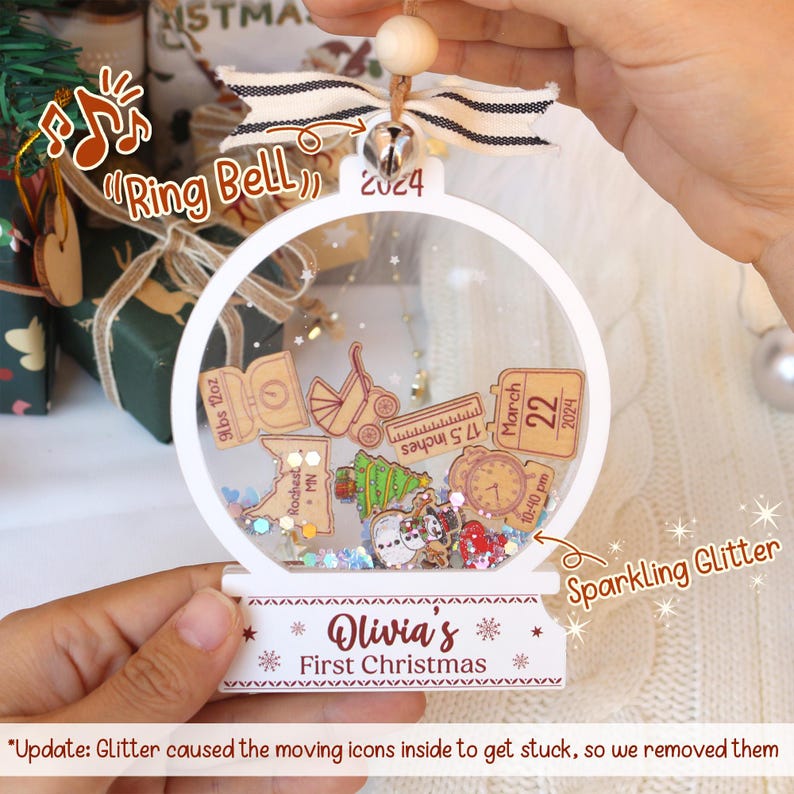 Personalized Baby's First Christmas Ornament 2025: 4D Shake Acrylic Keepsake