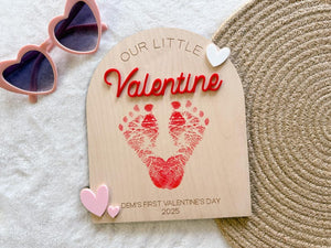 Valentine Kids Footprint Handprint Board, My First Valentine's Day Craft, Heart Footprint Keepsake Board For Baby's First Valentine