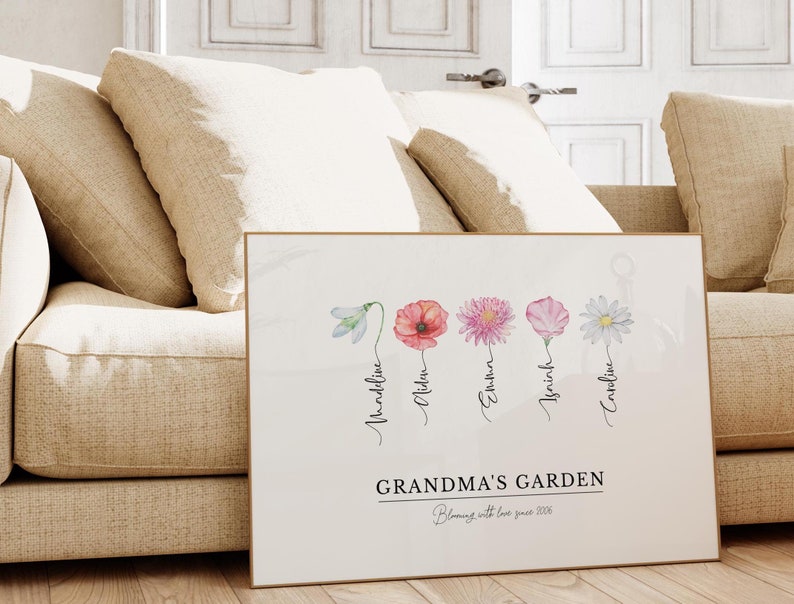 Birth Flower Family Bouquet, Personalized Gift, Floral Family Portrait, Christmas Gift for Grandma
