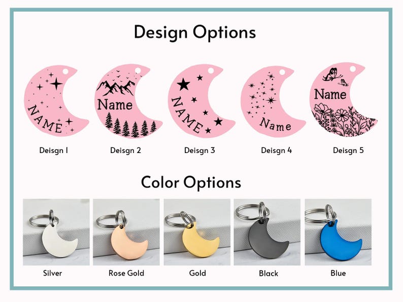 Personalized Moon Pet Tag: Custom Dog Cat ID Tag Personalized Pet Tag, Moon and Stars