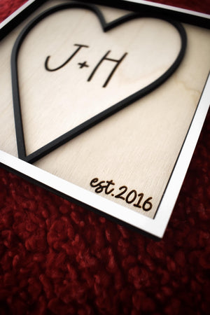 Personalized Dimensional Heart Sign Custom Initials & Est. Year Romantic Valentine s Day Gift for Couples Handmade Keepsake