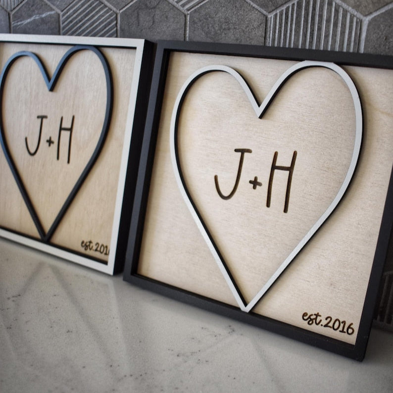 Personalized Dimensional Heart Sign Custom Initials & Est. Year Romantic Valentine s Day Gift for Couples Handmade Keepsake