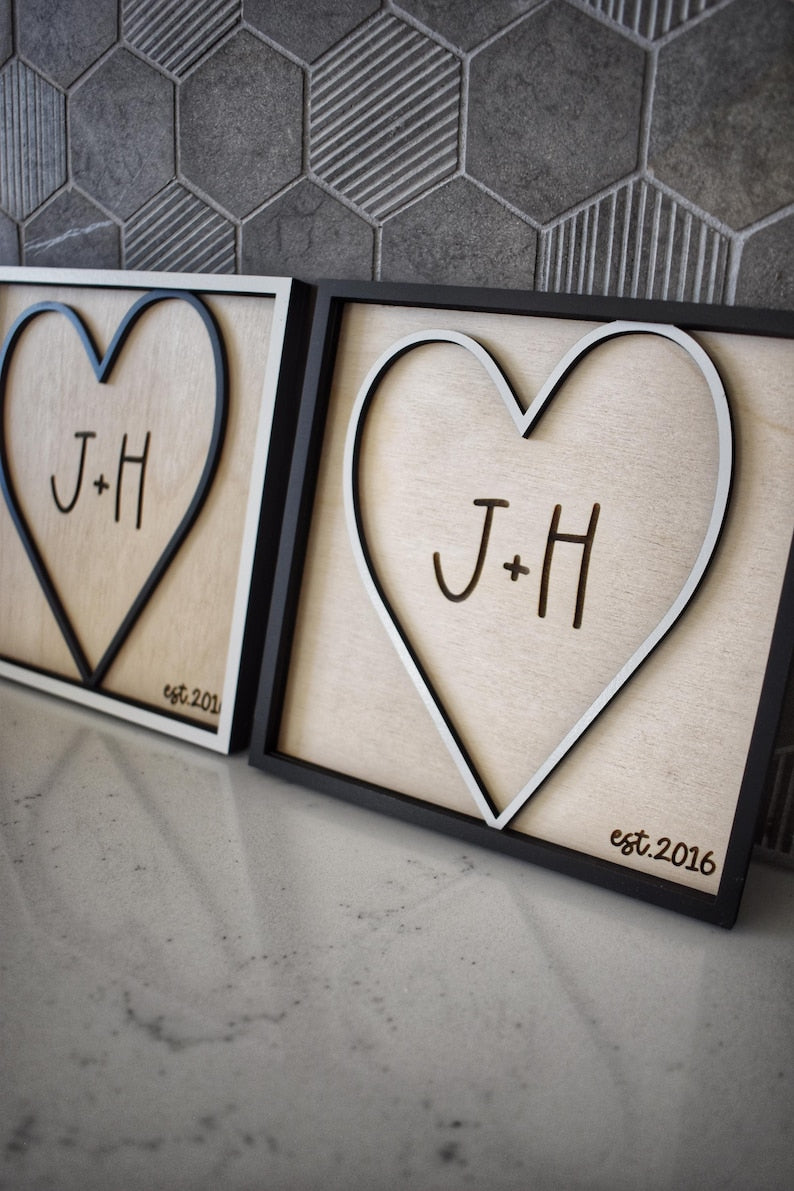 Personalized Dimensional Heart Sign Custom Initials & Est. Year Romantic Valentine s Day Gift for Couples Handmade Keepsake