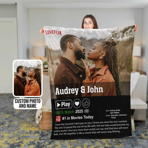 Custom Couple Loveflix Blanket, Personalized Photo Valentine Blanket, Gift For Boyfriend Girlfriend, Present For Wife Husband