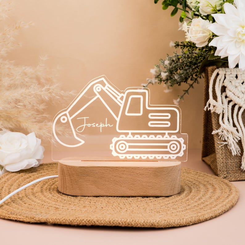 Excavator Night Light,Personalised Digger Night Light,Toddler NightLight,Children's Bedside Night light,Digger Nightlight,Christmas Gift
