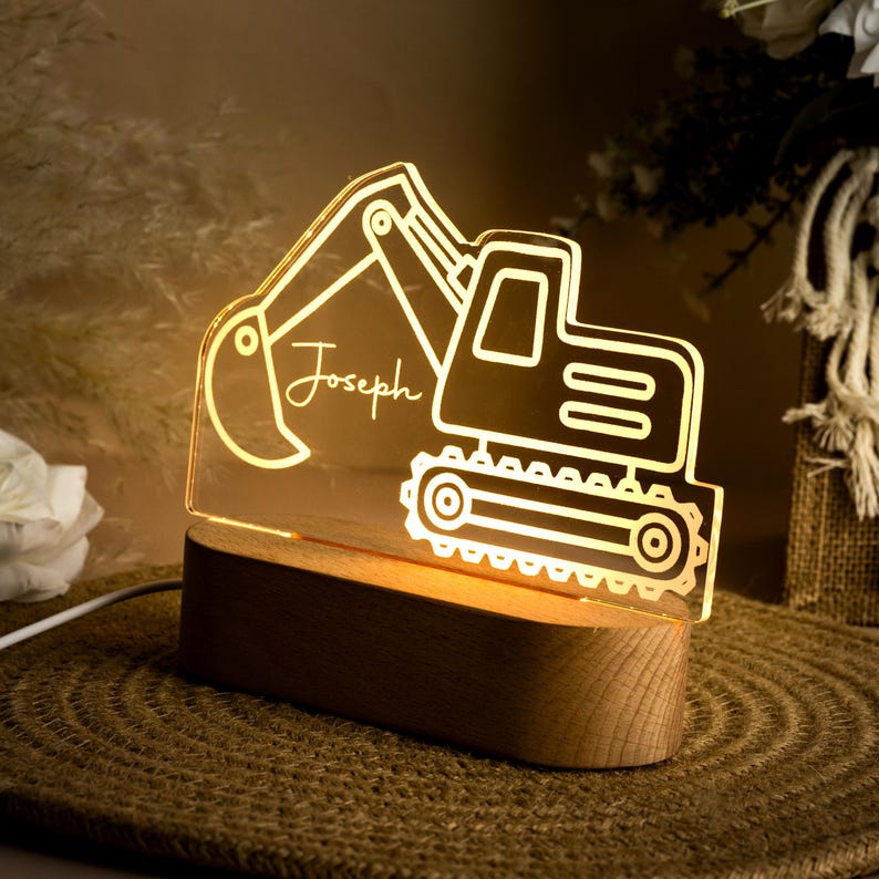 Excavator Night Light,Personalised Digger Night Light,Toddler NightLight,Children's Bedside Night light,Digger Nightlight,Christmas Gift