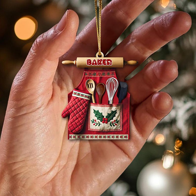 Custom Baker Ornament, Baking Christmas 2D Flat Acrylic Ornament, Cooking Baking Gift, Baking Lover Gift, Gift For Baking Lover,Baking Apron