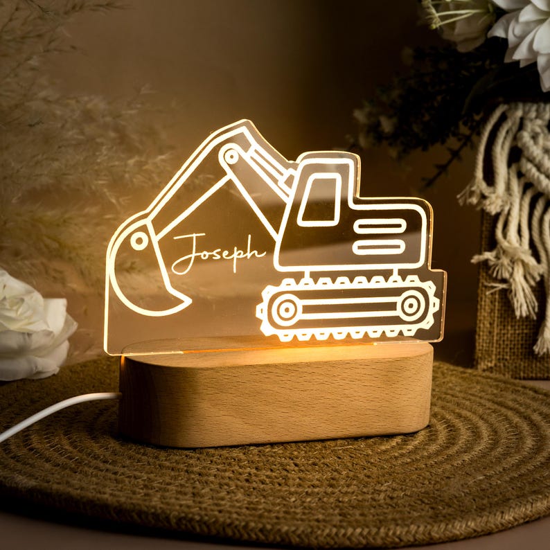 Excavator Night Light,Personalised Digger Night Light,Toddler NightLight,Children's Bedside Night light,Digger Nightlight,Christmas Gift