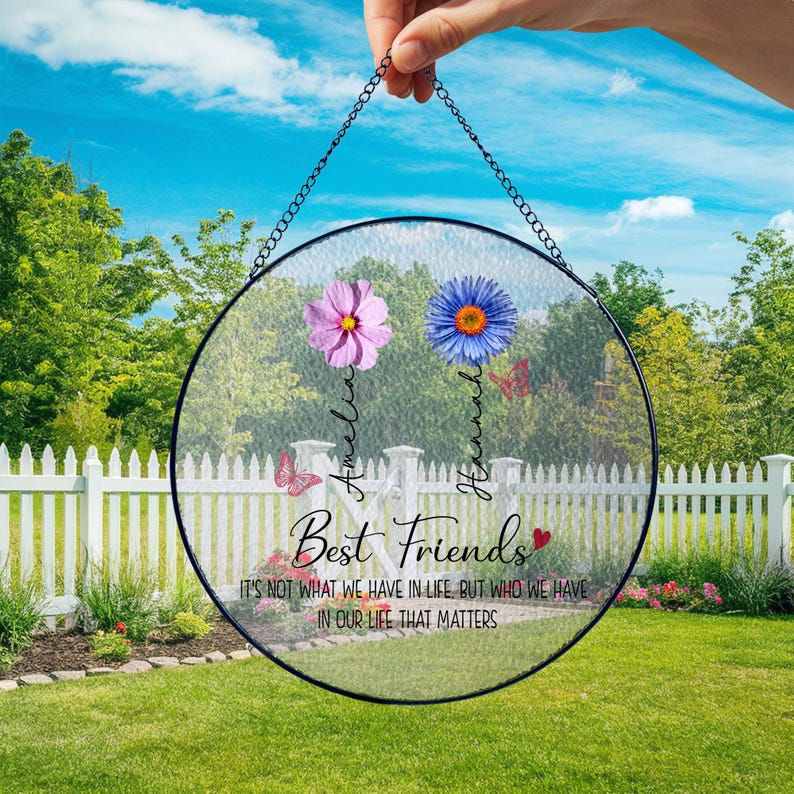 Personalized Best Friend Birth Month Flower Stained Glass Suncatcher, Friendship Gift, Best Friend Gifts, Bestie Gifts, Friendship Ornament